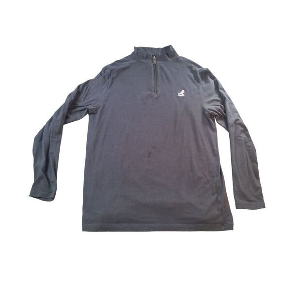 Kangol 1/4 Zip Pullover Shirt Men Sz L‎ Black Embroidered Cotton Streetwear - Picture 1 of 9